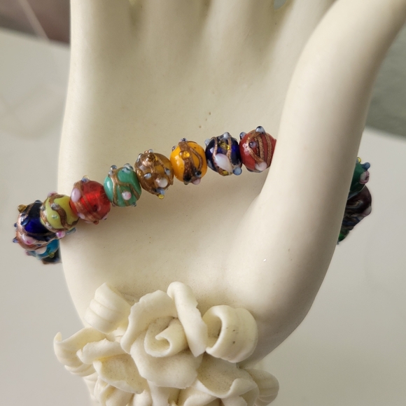 Vtg Wedding cake art glass Beaded Bracelet Statement Multicolor Venetian 7 1/4" - Picture 2 of 13